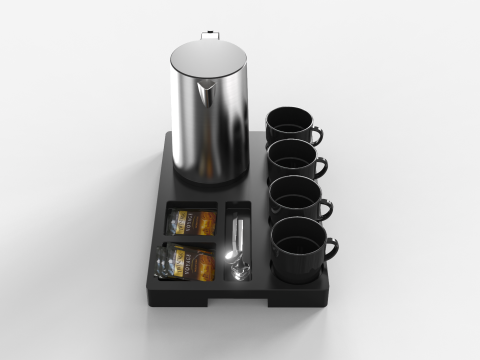 Stainless Steel Electric Kettle With Tray 3D 模型