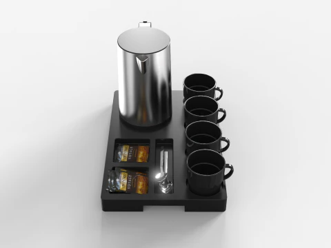 Stainless Steel Electric Kettle With Tray 3D Model