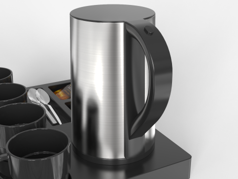 Stainless Steel Electric Kettle With Tray 3D 模型