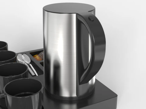 Stainless Steel Electric Kettle With Tray 3D Model