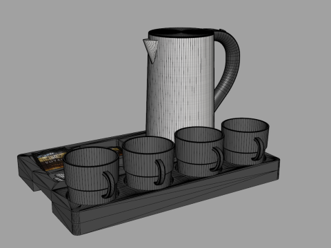 Stainless Steel Electric Kettle With Tray 3D 模型