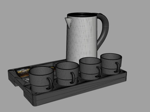 Stainless Steel Electric Kettle With Tray 3D Model