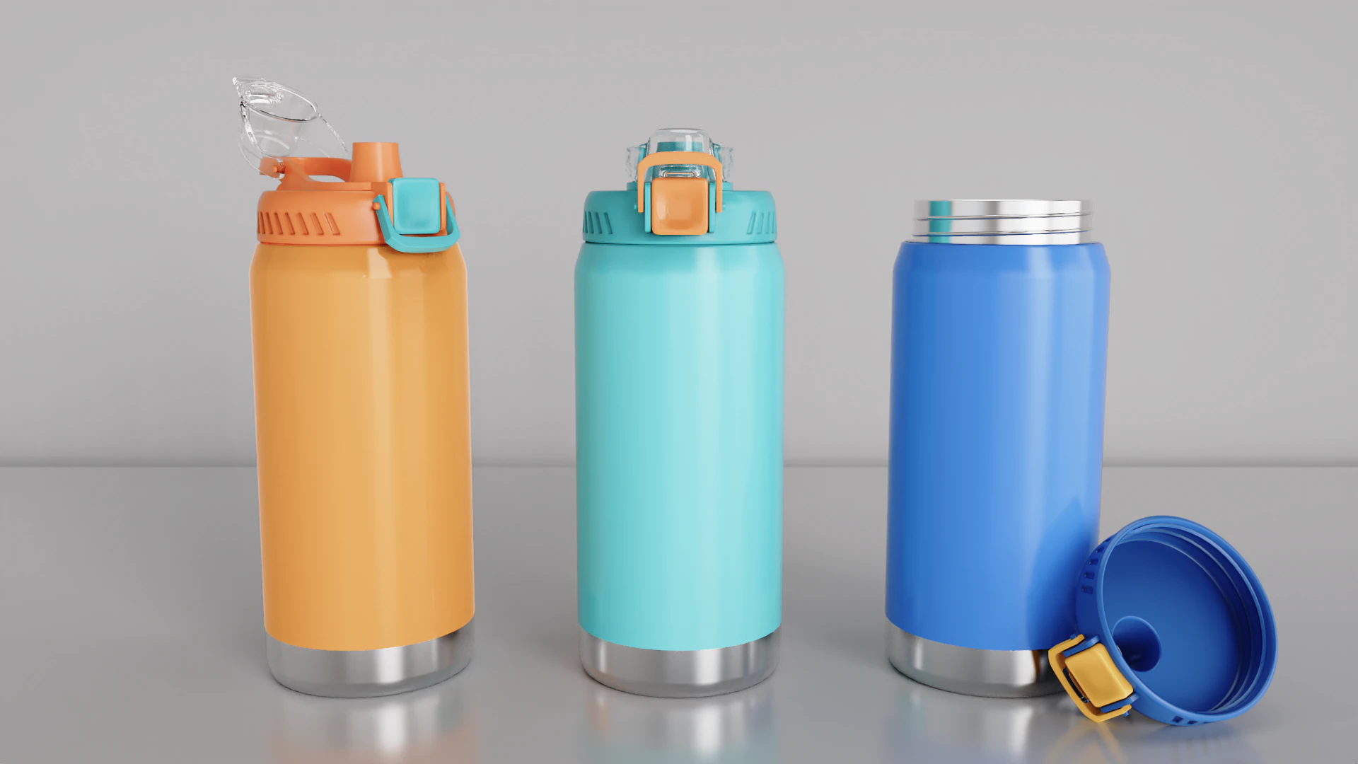 Stainless Steel Sport Bottle 2 3D Model .c4d .max .obj .3ds .fbx .stl .blend 