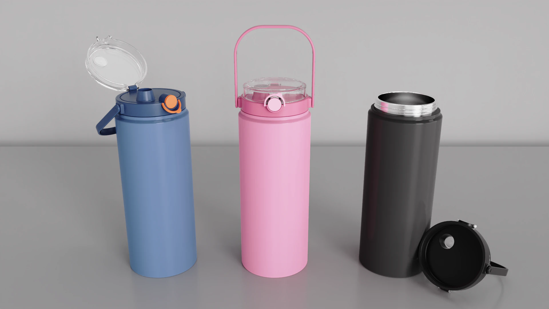 Stainless Steel Sport Bottle 3 3D Model .c4d .max .obj .3ds .fbx .stl .blend