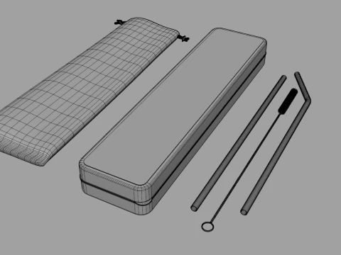 Stainless Steel Straws Kit 3D Model