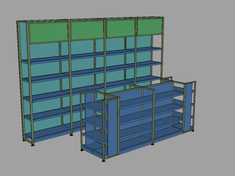 Supermarket Gondola Rack 3D Model