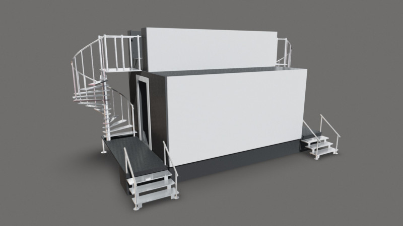 Two Level Stage with Coil Stairs 3D Model .c4d .max .obj .3ds .fbx .stl .blend