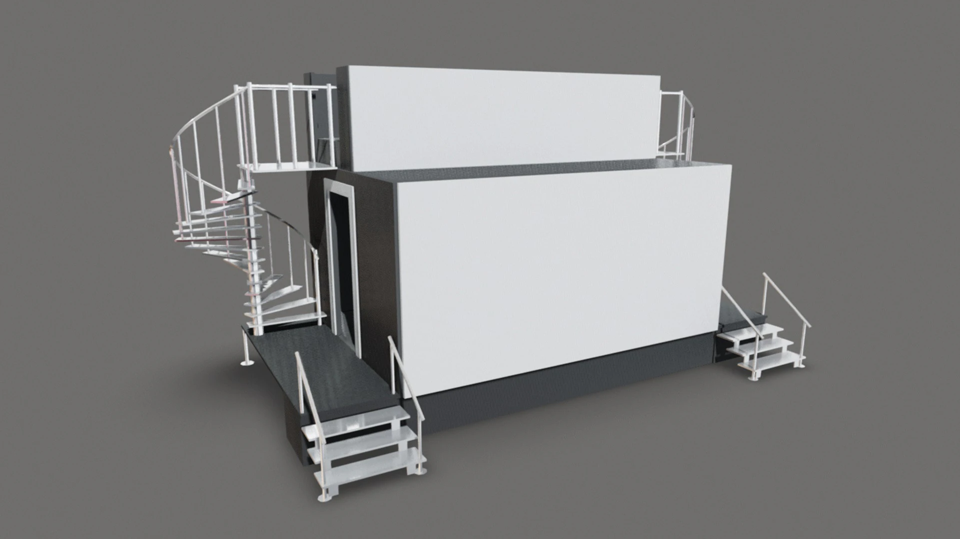 Two Level Stage with Coil Stairs 3D Model .c4d .max .obj .3ds .fbx .stl .blend