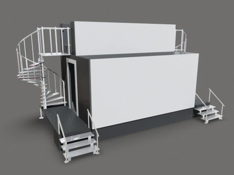 Palco de dois n&iacute;veis com escadas em espiral Modelo 3D