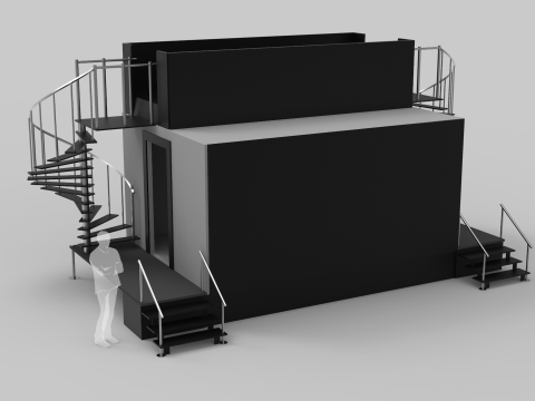 Two Level Stage with Coil Stairs 3D Model