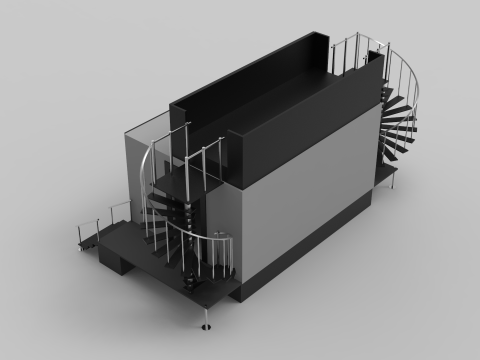 Two Level Stage with Coil Stairs 3D Model