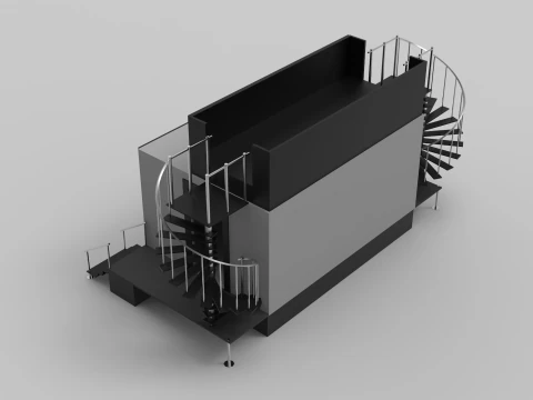 Two Level Stage with Coil Stairs 3D Model
