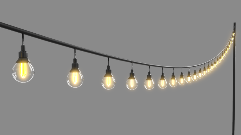 Vintage Lights String 3D Модель .c4d .max .obj .3ds .fbx .stl .blend