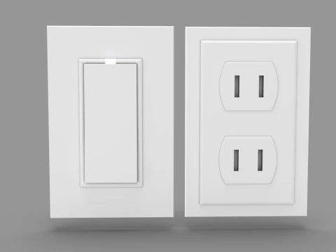 Настенный выключатель и розетка 3D Модель