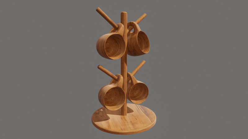 Wooden Cups With Holder 3D 模型 .c4d .max .obj .3ds .fbx .stl .blend 