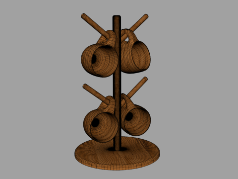 Wooden Cups With Holder 3D 模型