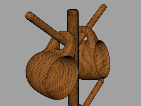 Wooden Cups With Holder 3D 模型