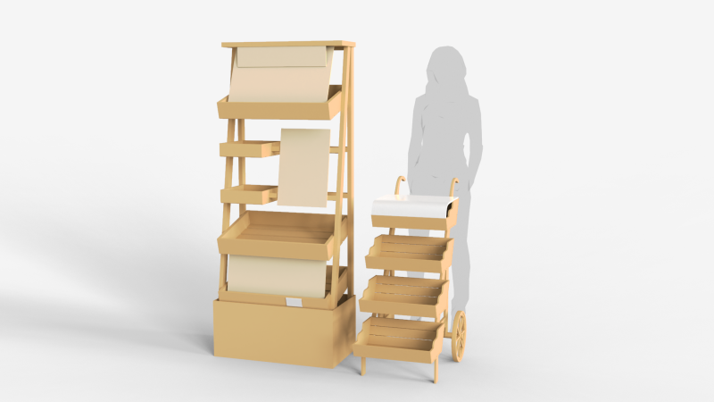 Wooden Display With Cart Model 3D .c4d .max .obj .3ds .fbx .stl .blend 