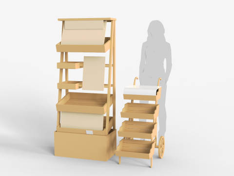 Wooden Display With Cart Model 3D