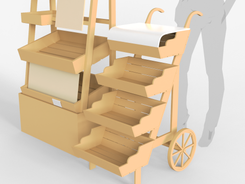 Wooden Display With Cart Model 3D