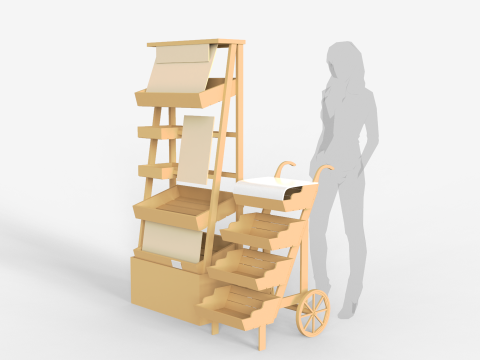 Wooden Display With Cart Model 3D