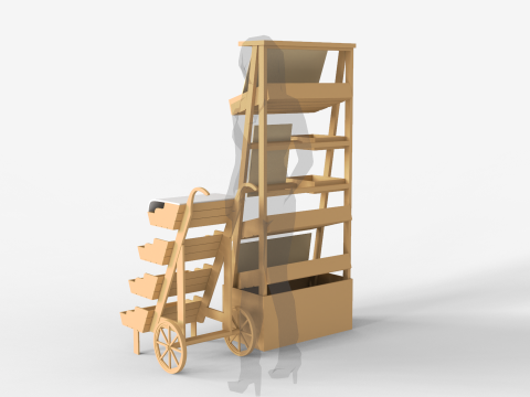 Wooden Display With Cart Model 3D