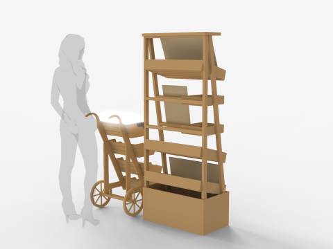 Wooden Display With Cart Model 3D