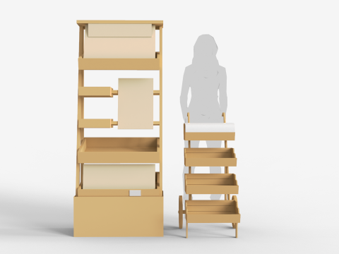 Wooden Display With Cart Model 3D