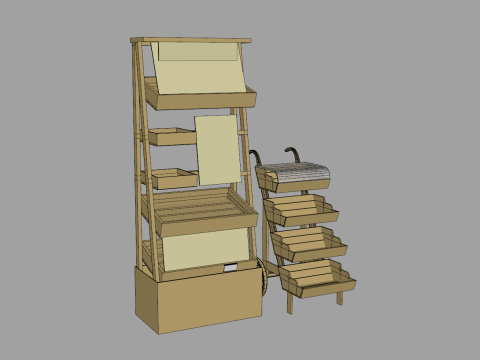 Wooden Display With Cart Model 3D