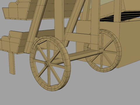 Wooden Display With Cart Model 3D