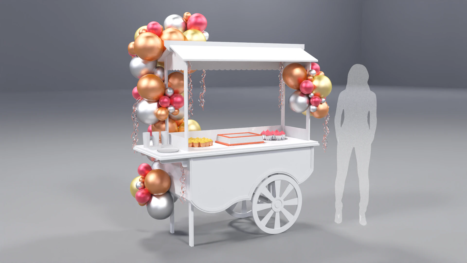 Wooden Party Candy Cart 2 3D Model .c4d .max .obj .3ds .fbx .stl .blend 