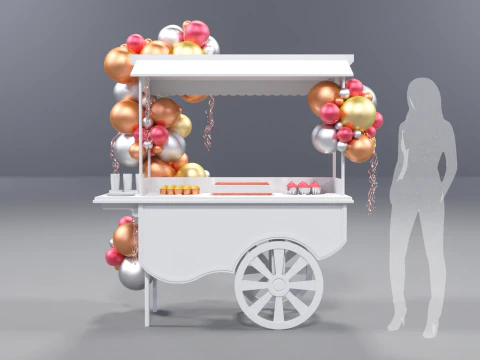 Wooden Party Candy Cart 2 3D Model