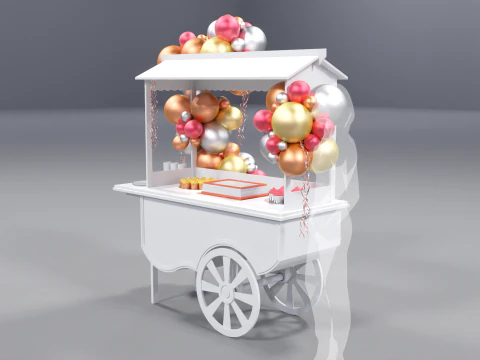 Wooden Party Candy Cart 2 3D Model