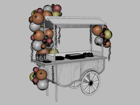 Wooden Party Candy Cart 2 3D Model
