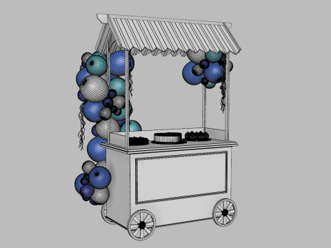 Wooden Party Candy Cart 3 3D Model