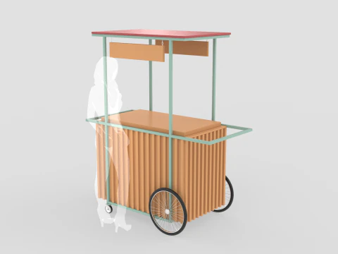 Wooden Push Cart 3D Model