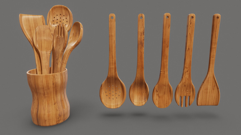 Wooden Spoons in Vase 3Dモデル .c4d .max .obj .3ds .fbx .stl .blend 
