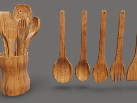 Drewniane łyżki w wazonie Model 3D