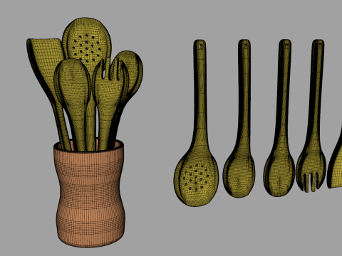 Wooden Spoons in Vase 3Dモデル