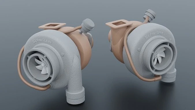 Turbocompressor Schwitzer 3D Model .c4d .max .obj .3ds .fbx .stl .blend