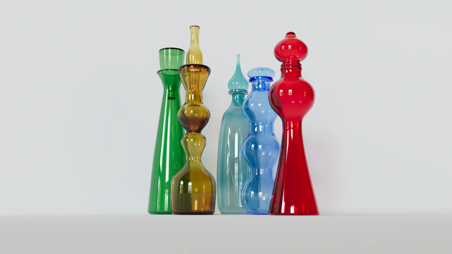 Set of colorful glass bottles 3D Model .c4d .max .obj .3ds .fbx .stl .blend 