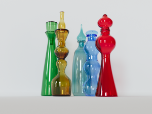Set of colorful glass bottles 3D Model