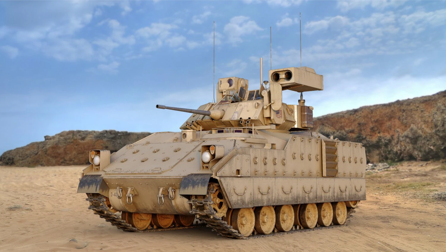 Tank M2A3 Bradley 3D Model .c4d .max .obj .3ds .fbx .stl .blend