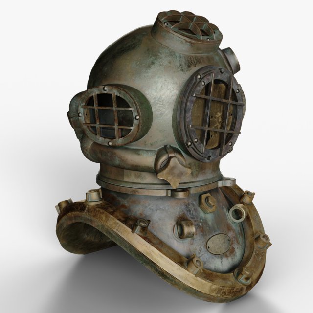 Diving Helmet 3D Model .c4d .max .obj .3ds .fbx .stl .blend 
