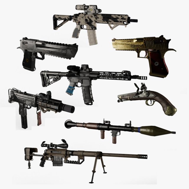 Weapon collection 3D Model .c4d .max .obj .3ds .fbx .stl .blend 