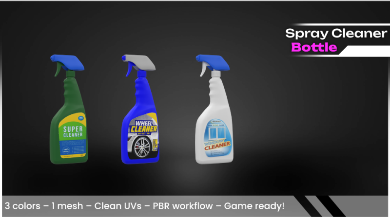 Spray Cleaner Bottle Low Poly PBR for Unity-Unreal 3D 모델 .c4d .max .obj .3ds .fbx .stl .blend 