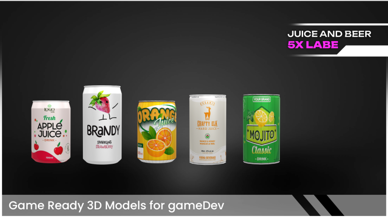 Game Ready Juice Can Low-Poly PBR Pack 3D 모델 .c4d .max .obj .3ds .fbx .stl .blend