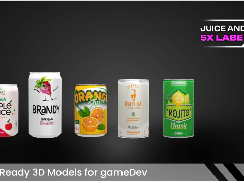 Pacote PBR de lata de suco pronto para jogo Low-Poly Modelo 3D