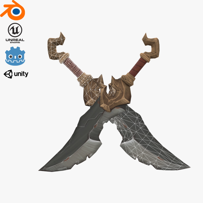 Stylized Ancient Stone-Gold Sword 3D Модель .c4d .max .obj .3ds .fbx .stl .blend 