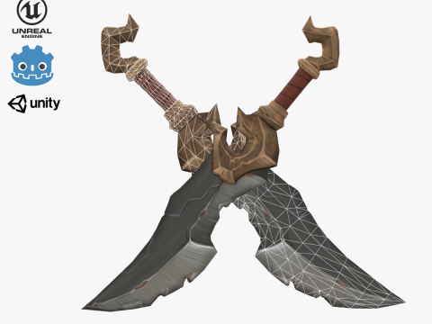 Stylized Ancient Stone-Gold Sword 3D Model